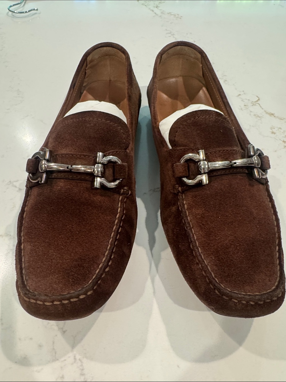Women’s Ferragamo Brown Suede Bit-Detail Slip-On Loafers